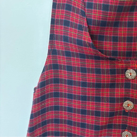 Vintage girls size 8 tartan plaid jumper overall dress buttons - Picture 7 of 9